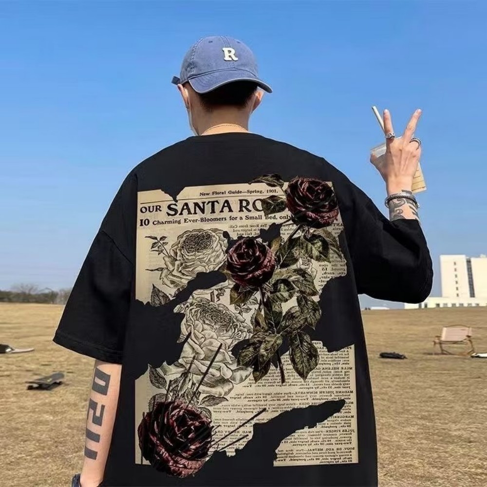Street Fashion Urban - Męska koszulka letnia oddychająca z okrągłym