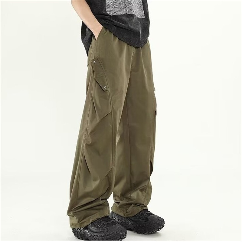 Cargo Pant Wide - Czarne kreskówkowe spodnie cargo męskie, jednolite,
