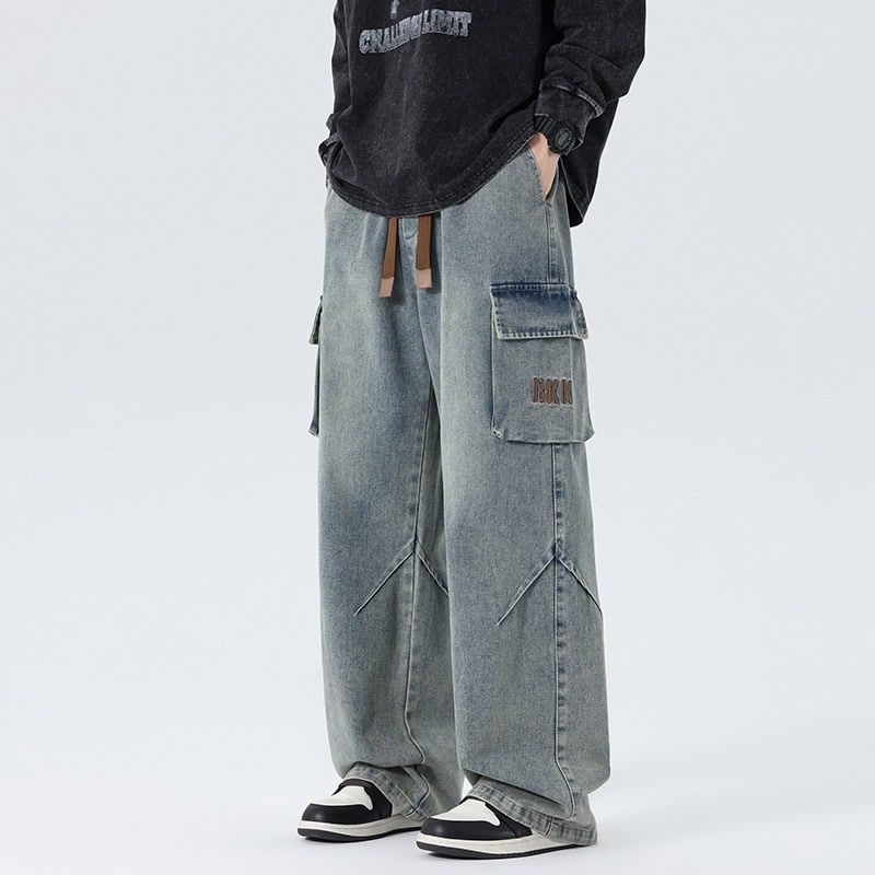 Cargo Pant Wide - Męskie jeansy cargo z szerokimi nogawkami,
