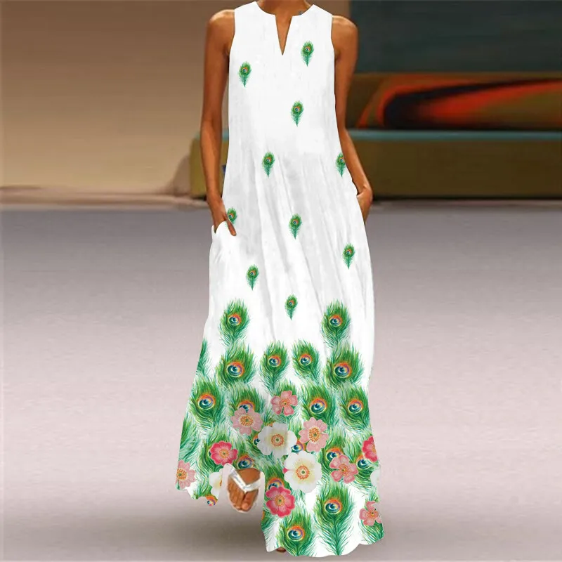 Street Fashion Urban - Gradientowa Sukienka Maxi Bez Rękawów z
