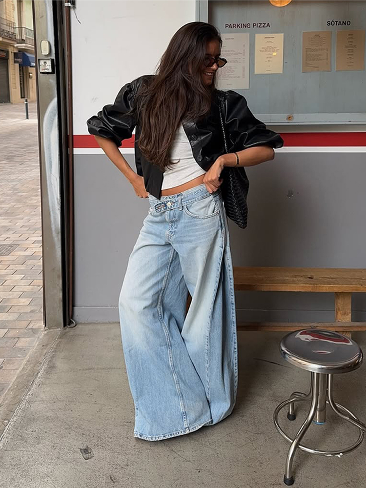 Street Fashion Urban - Damskie spodnie jeansowe w stylu streetwear,