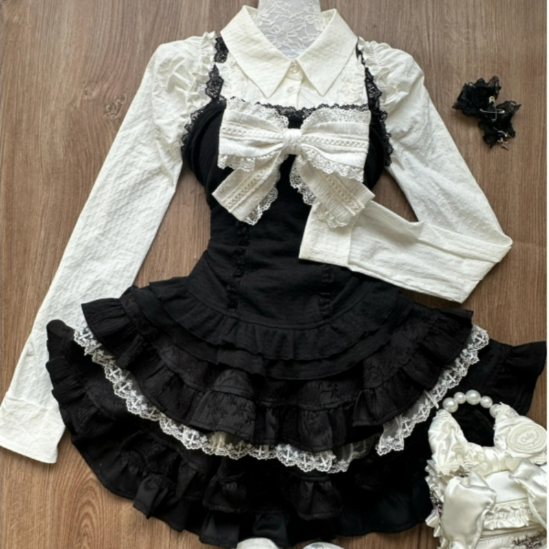 Street Fashion Harajuku - Y2k Estetyczny 3-częściowy zestaw damski w