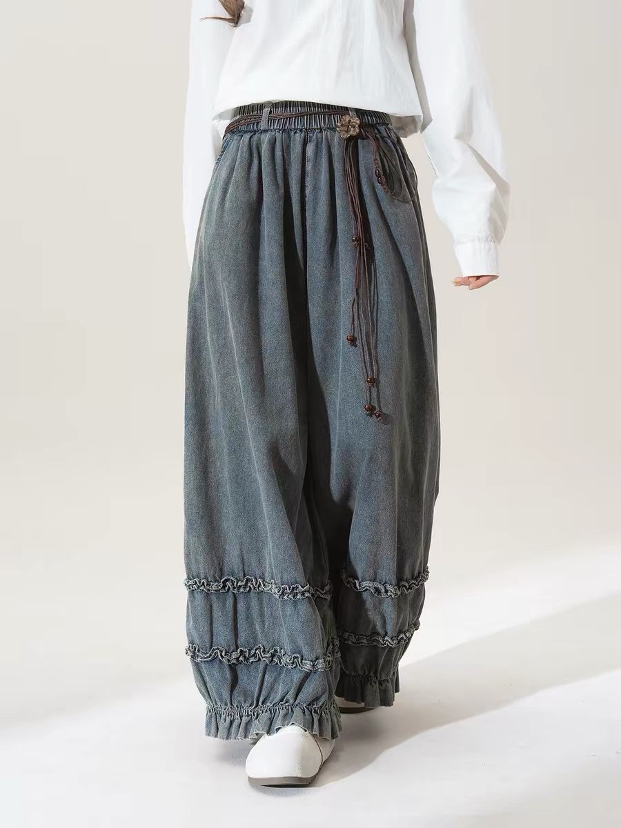 Japanese Street Fashion Female - Japońskie Retro Spodnie Damskie w Jednolitym
