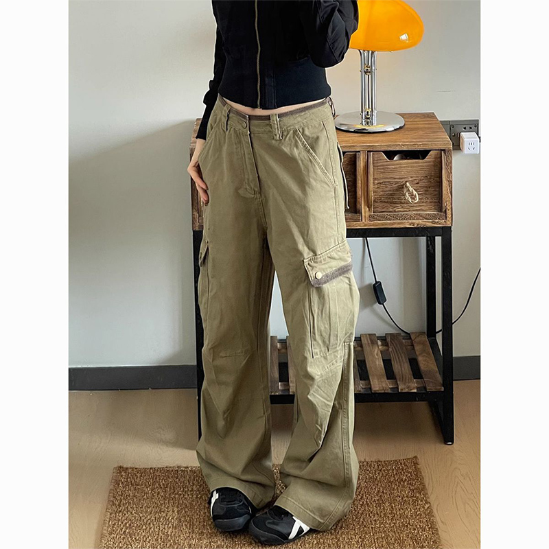 Japanese Street Fashion Female - Nowe Luźne Spodnie Cargo Khaki Damskie